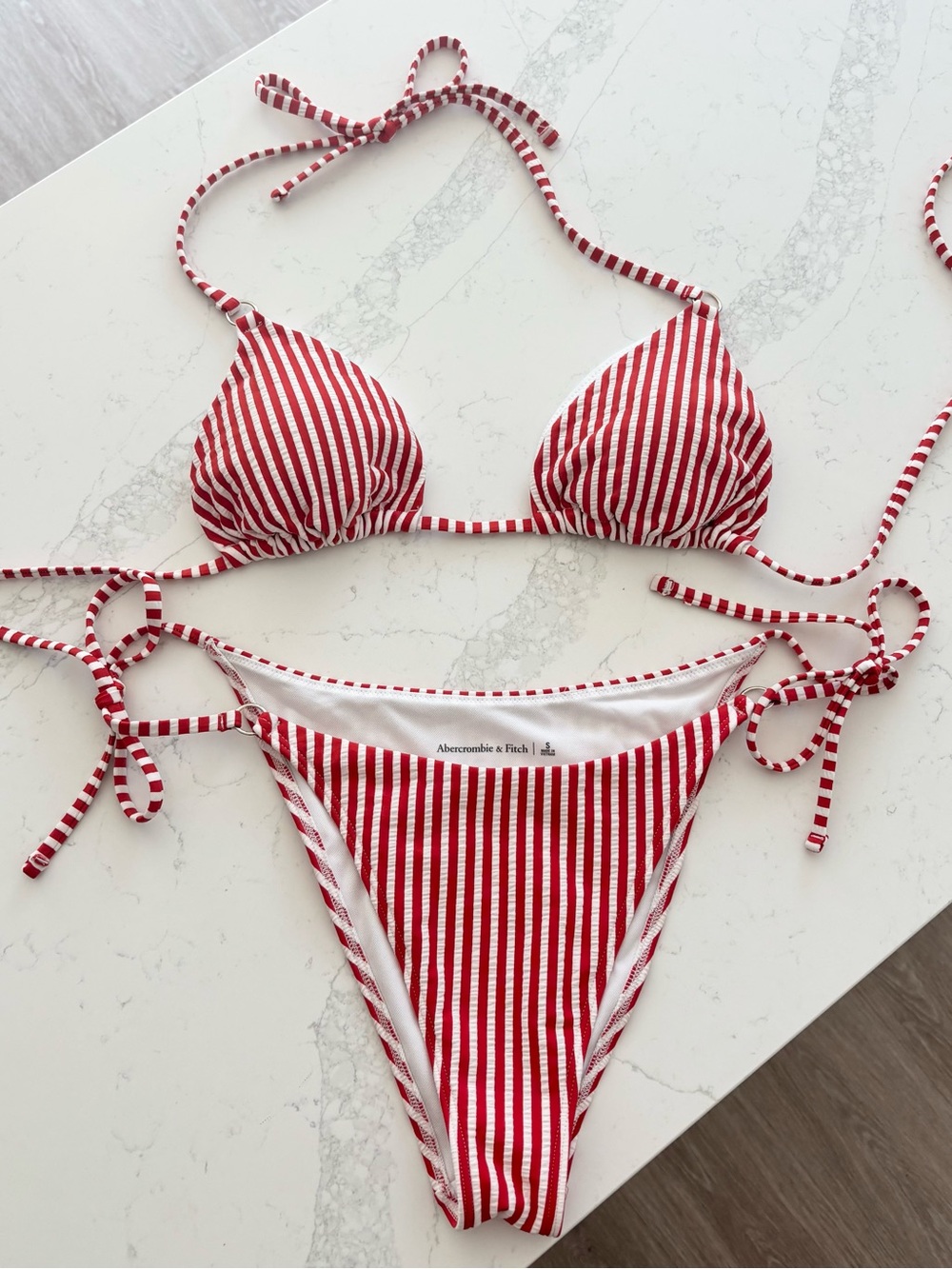 Abercrombie & Fitch Red and White Striped String Bikini